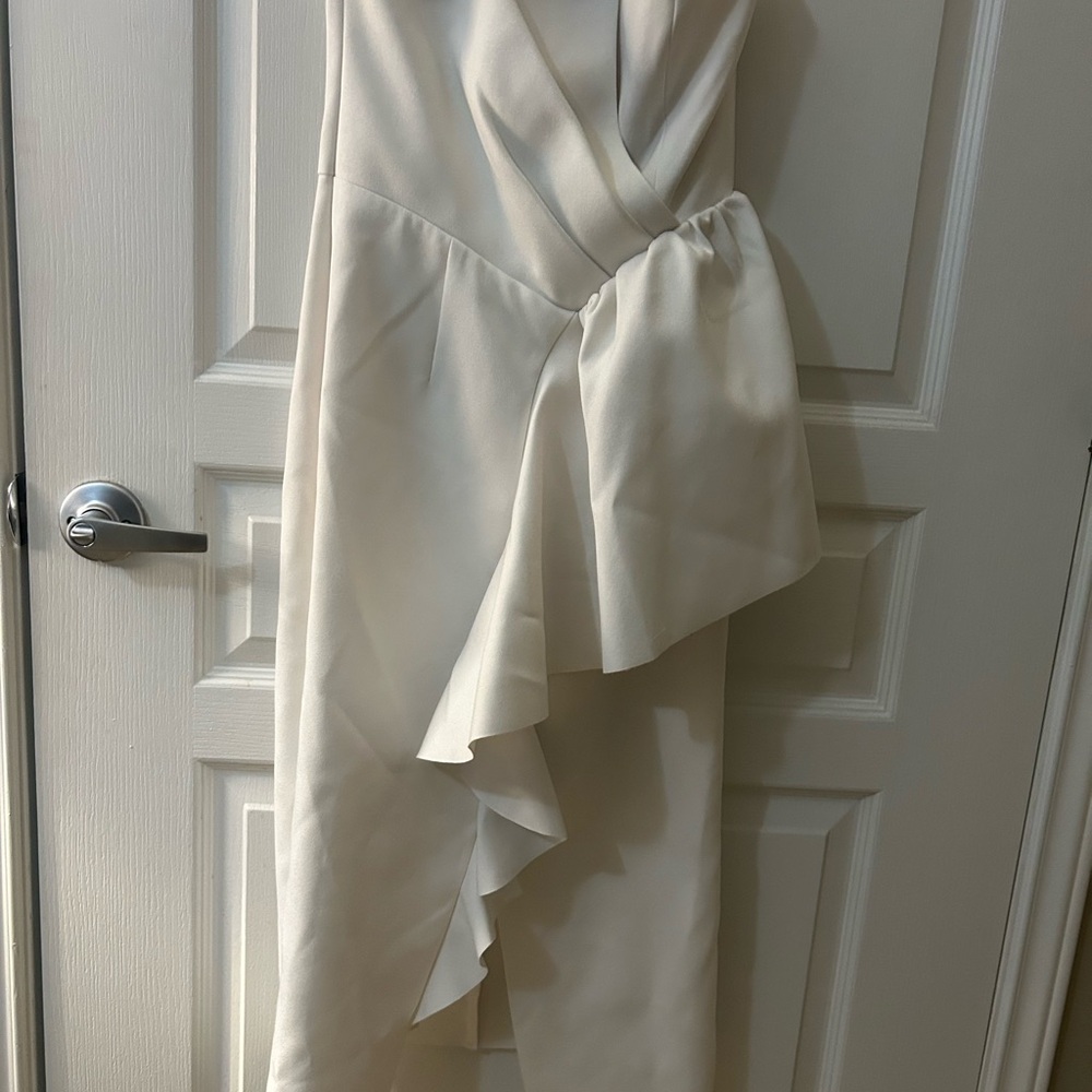 Elliatt Cream Asymmetrical Wrap Gown One Shoulder